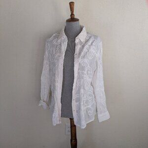 White Textured Button-Up